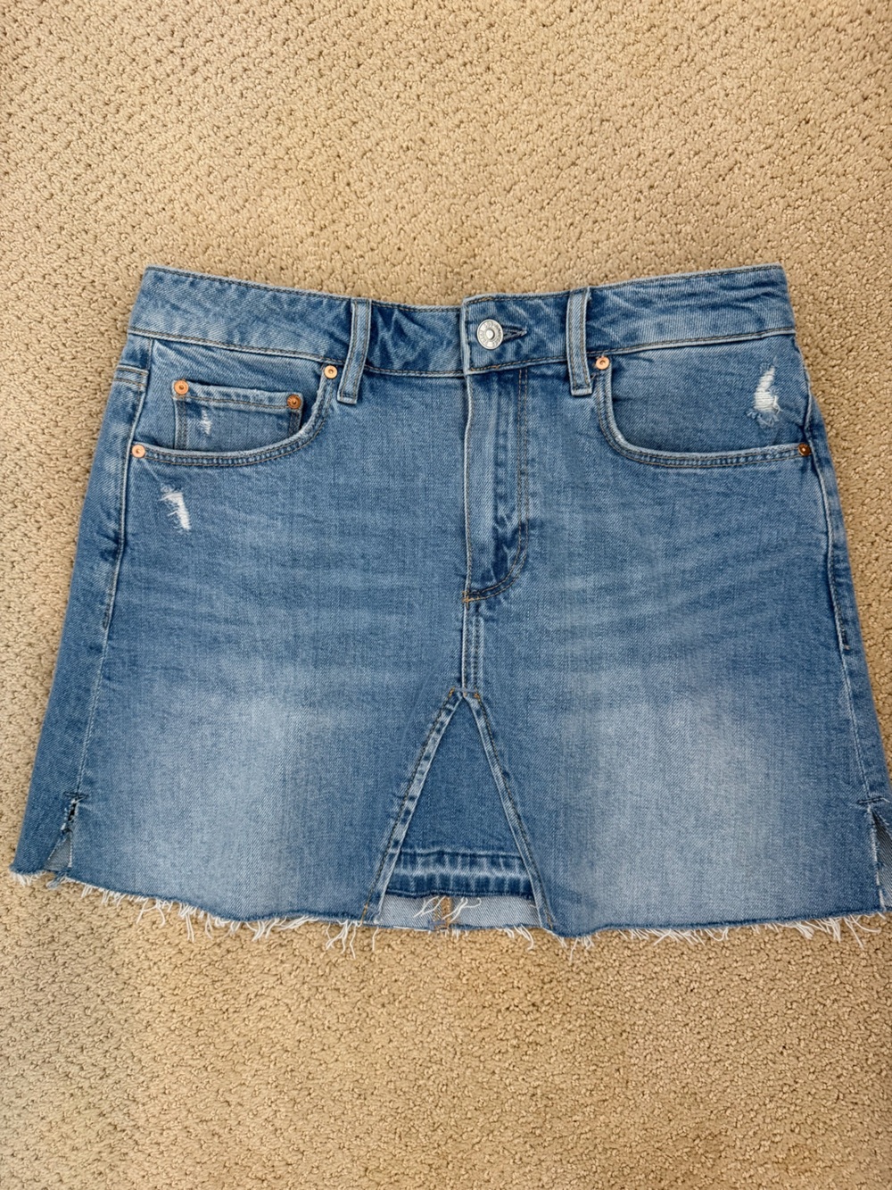 PAIGE Light Blue Distressed Denim Mini Skirt